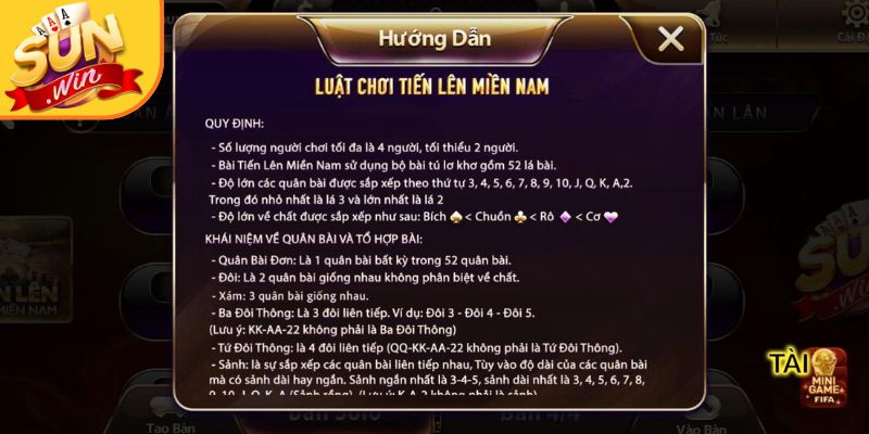 Quy tắc chặt trong đánh bài tiến lên miền nam Sunwin 